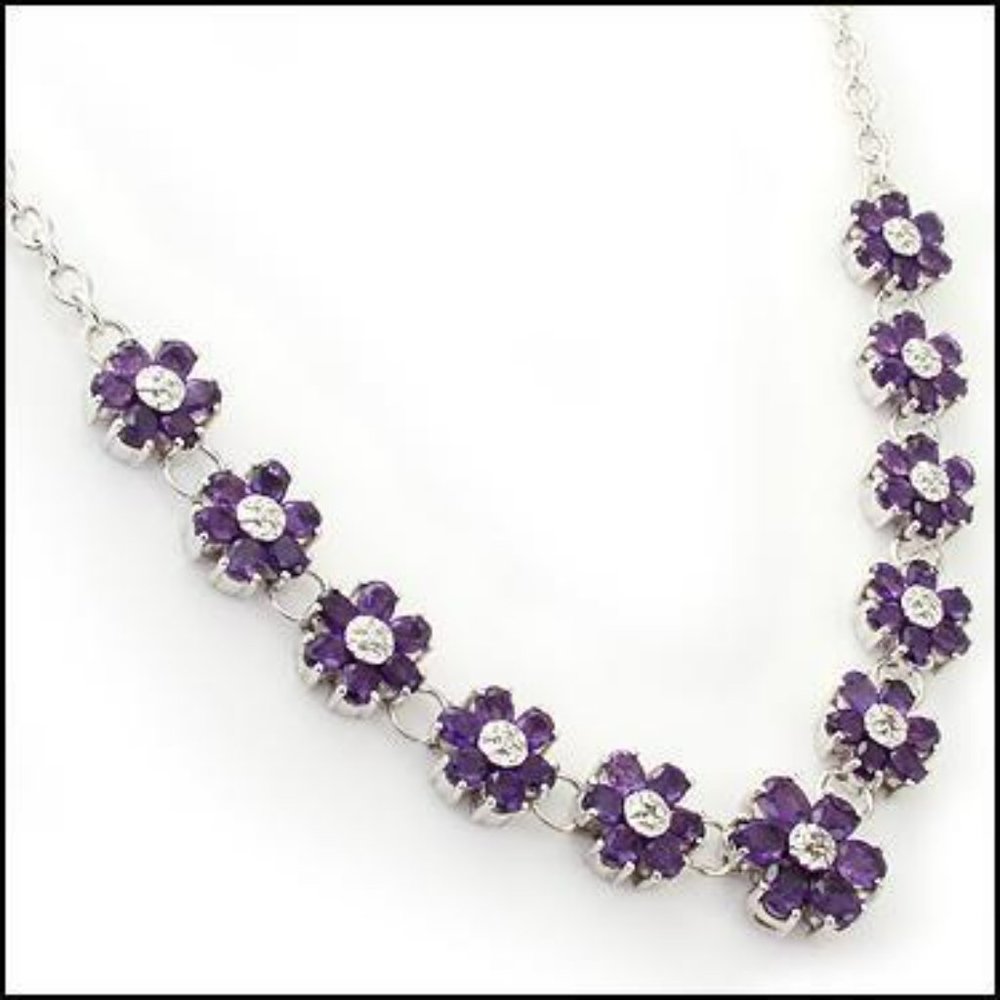 Purple Amethyst gemstone 17 Inch Designer Necklace silver and white gold